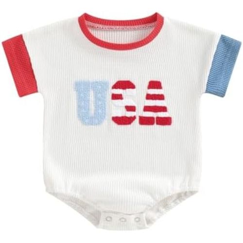 Twopumpkin Baby 4th of July Outfit Boy Girl Newborn Infant Toddler USA T Shirts Oversized Romper Onesie Cute Clothes