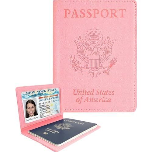 Sizobi Leather Passport Holder Covers, Passport Holder for Travel Women, RFID Blocking Wallet Case, International Travel Must Haves Travel Accessories for Women Men,Cruise Ship Essentials Gifts, Pink