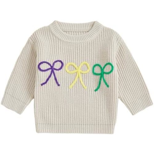 Baby Girl Knit Sweater Cute Bow Chunky Knitted Pullover Sweatshirt Toddler Girls Fall Winter Clothes
