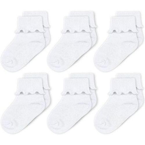Cozyway CozyWay Baby-Girls Socks 6 Pack Ruffle Ripple Edge Turn Cuff Socks for Baby Toddler Girls, White, 3-5T