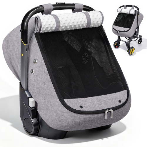 Caveen Baby Car Seat Cover, Grey, Warm Plush Minky Dots, Windproof, Weatherproof, Ventilated