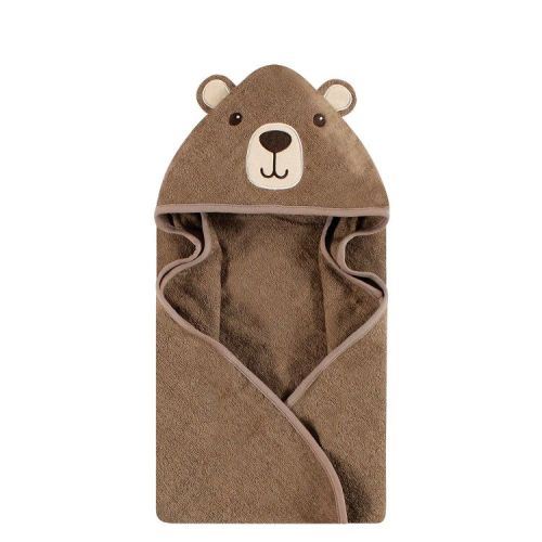 Hudson Baby Unisex Baby Cotton Animal Face Hooded Towel, Brown Bear, One Size