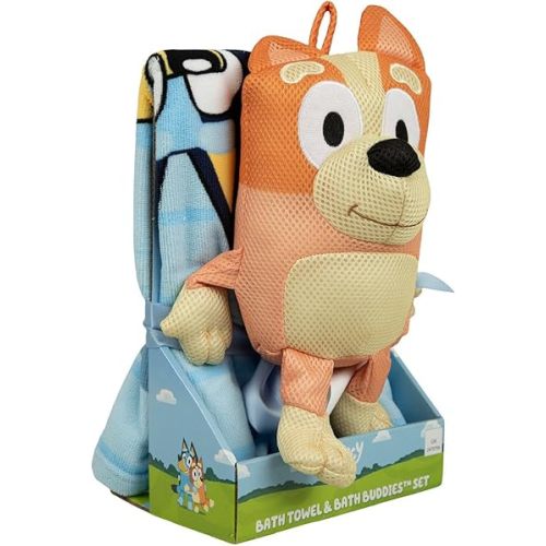 Hobby Lobby Bluey Bath Towel and Bath Buddy Set, Bingo Character Plush with 50x25 inch Towel, Blue and Orange