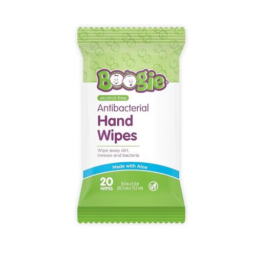 Boogie Antibacterial Hand Wipes - 20 Count - Hypoallergenic & Alcohol-Free - Travel and Diaper Bag Essential