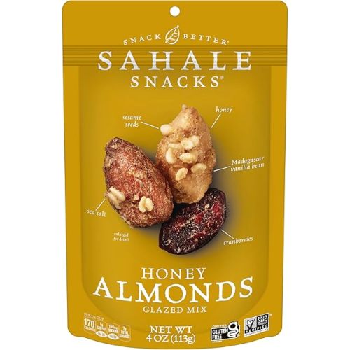 Sahale Snacks Honey Almonds Glazed Mix, 4 oz Pouches (6 Packs) - Dry-Roasted Deluxe Mixed Nuts with Tart Cranberries & Madagascar Vanilla - Non-GMO, Kosher, & Certified Gluten-Free Snacks