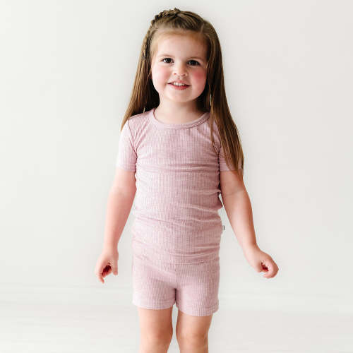 Heather Mauve Ribbed Two-Piece Short Sleeve & Shorts Pajama Set - Little Sleepies
