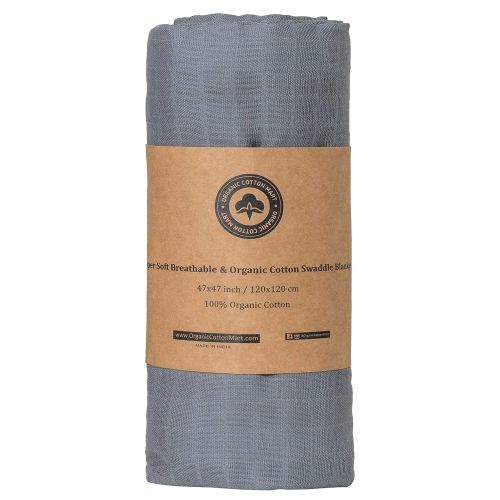 Organic Cotton Gray Swaddle Blanket - 100% Cotton, Muslin Weave, Extremely Soft, Breathable, All-Natural, 47"x47", Versatile Use - Gauze Swaddling Blanket for Newborns