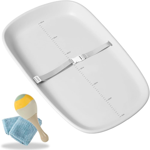 Babylush Baby Waterproof Changing Pad,Wipeable & Lightweight & Comfortable,Includes Safety Strap & Height Ruler & Non-Slip Bottom,Soft Eva Material & Easy to Clean,27"×17"(Grey)