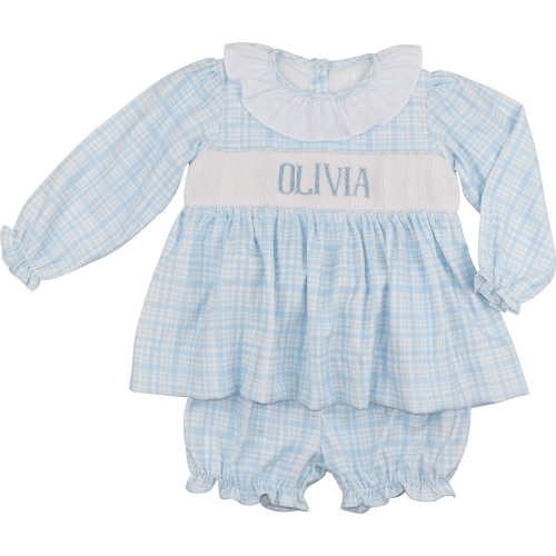 Blue Plaid Corduroy Custom Smocked Bloomer Set – Cecil & Lou