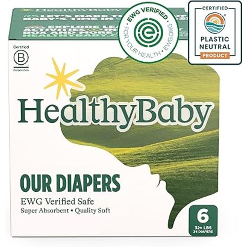 Our Diapers | EWG Verified Safe & Plant-Based Diapers | Absorbent for Leak Protection | Soft Organic Cotton Shell | Chlorine-Free Diaper for Sensitive Skin | Size 6 (34 Diapers)