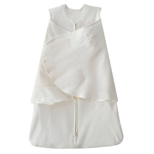 HALO Sleepsack 100% Organic Cotton Swaddle Wrap - Cream NB: Sleeveless, Inverted Front Full Length Zipper