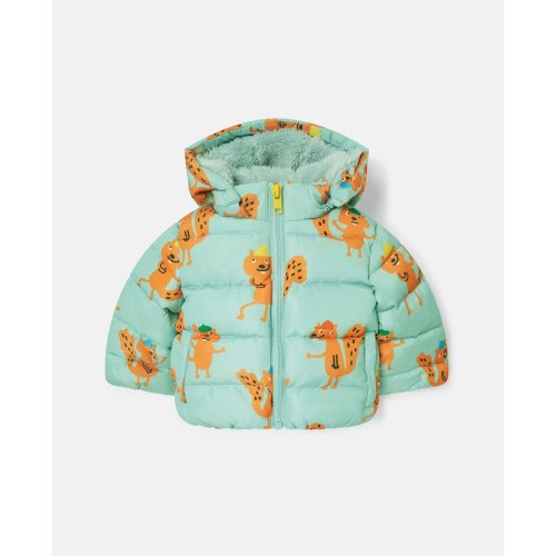 Squirrel Print Hooded Puffer Coat