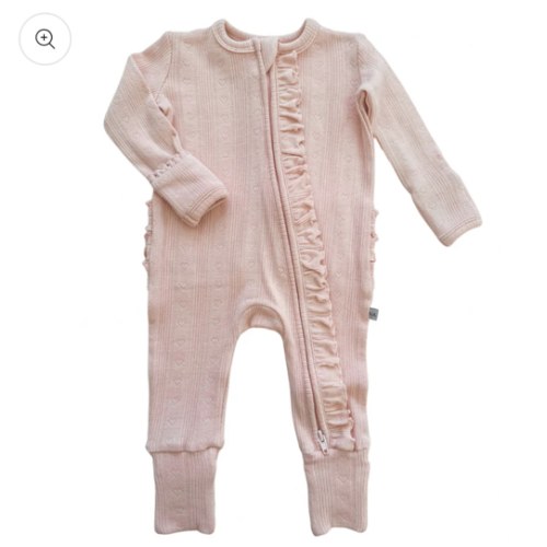 Ruffle Zipper One Piece - Pink Pointelle