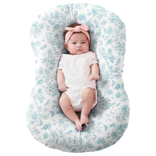 FUNUPUP Muslin Baby Lounger Cover Compatible with Snuggle Me Lounger, Infant Lounger Pillow Cover for Newborn, Removable Newborn Lounger Cover for Boys and Girls, Only Cover, Blue Flower