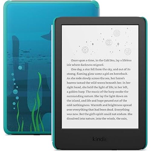 Amazon Kindle Kids 16GB (newest model) - If it breaks, we will replace it, includes ad-free books and cover, with glare-free display, faster page turns - Ocean Explorer