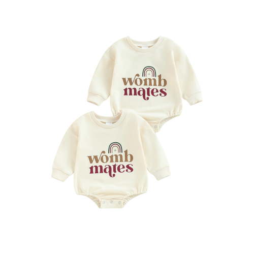 Suealasg Baby Twins Sweatshirts Rompers Newborn Baby Girl Boy Short Sleeve Letter Rainbow Print Bodysuits Twins Boy Girl Matching Outfits