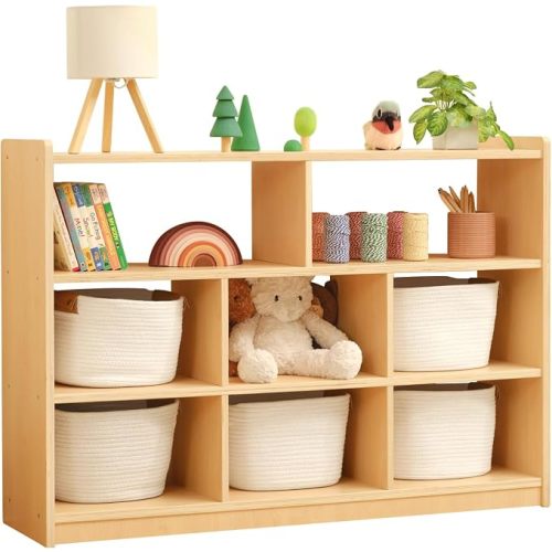 OOOK Montessori Toy Shelf and Storage, 3-Tier Large Toy Storage Organizer | FSC Safety, 8 Cube Montessori Shelf with Open Back for Playroom, Nursery, Daycare, Preschool, Classroom, 44.6"W×11.7"D×31.5"H