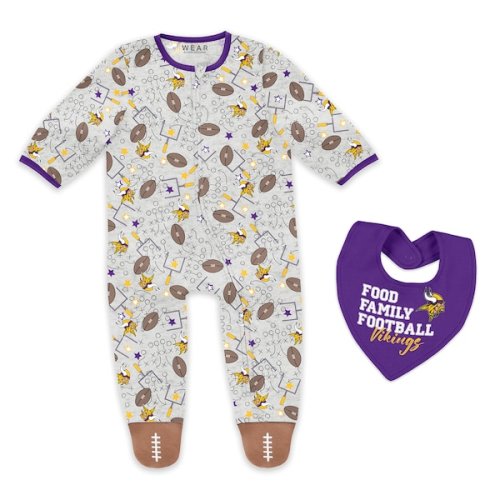 3-6m Minnesota Vikings WEAR by Erin Andrews Sleep and Play Full-Zip Sleeper & Bib Set