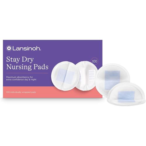 Lansinoh Stay Dry Disposable Nursing Pads, Soft and Super Absorbent Breast Pads, Breastfeeding Essentials for Moms, 100 Count