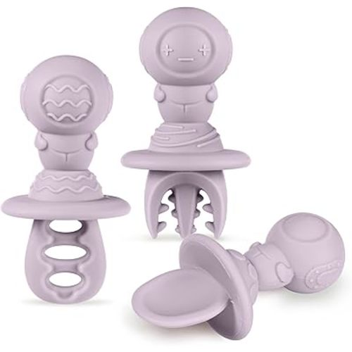 Haakaa Astronaut Beginner Silicone Cutlery Set – Baby Spoons Self Feeding 6+Months, Baby Led Weaning Supplies, Easy Grip Toddler Utensils, Baby Feeding Essentials