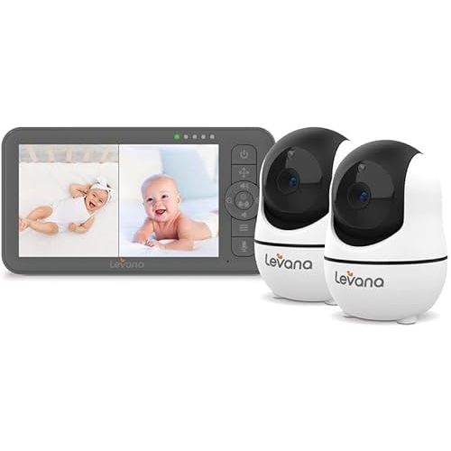 Levana Nala Video Baby Monitor, 5.5" 1080P Screen, 2 Night Vision PTZ Cameras, 22 Hour Battery Life, 5000mAH Battery, No WiFi, Two-Way Talk, 1000ft of Range Baby Cameras