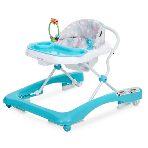 Dream On Me Mia Foldable Baby Walker in Teal Grey, Foldable Walker with Adjustable Heights, Removable, Machine Washable High-Back Padded Seat, Suitable for 6-12 Months