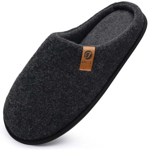 ONCAI Men's House Slippers Memory Foam Cotton-blend Slip-On Pantuflas Hombres Warm Cozy Scuff Home Bedroom Shoes Indoor/Outdoor Washable Rubber Soles Felt Black Size 14