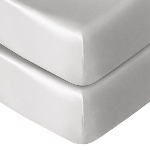 2 Pack Silk Satin Fitted Crib Sheet, Super Soft and Silky Crib Sheet for Boys, Girls, Unisex, 28x52 Inches, Silver - NTBAY