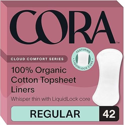 Cora 100% Organic Cotton Topsheet Period Liners (42 Regular Period Liners)