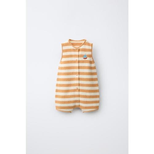 STRIPED KNIT ROMPER WITH EMBROIDERED BOAT - Ecru | ZARA United States