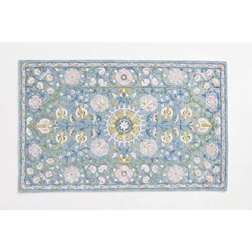 Hand-Tufted Wool & Viscose Area Rug (8x10 Ft) - Blue with Delicate Floral Pattern, Luxurious Soft Pile Carpet for Living Room, Bedroom, and Hallway