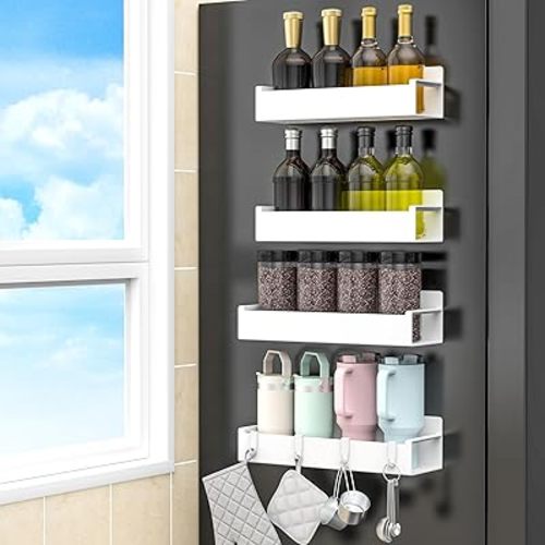 4 Pack Magnetic Spice Rack Organizer for Refrigerator and Oven, White Fridge Organizers and Storage for Kitchen