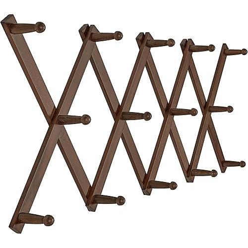 SKOLOO Hat Rack for Wall with 14 Hooks, Solid Wooden, Modern, Expandable Coat Rack Wall Mount for Coats, Hats, Bags, Baseball Caps, Walnut Color