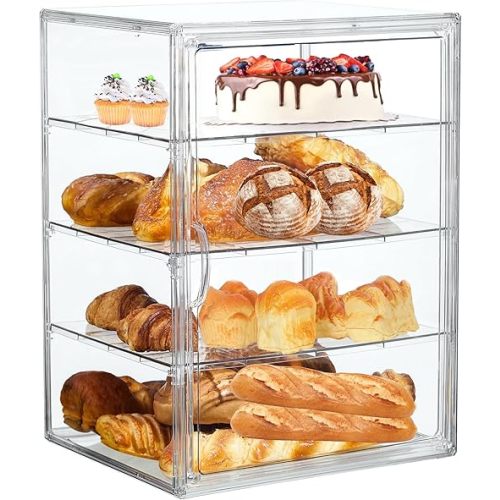 Bread Box,Large Bread Boxs for Kitchen Countertop - 4 Layers Adjustable Bread Storage Container, Clear Boxes for Kitchen Counter, Breads Box Airtight,Bread Holder,Perfect for Bagel, Muffins