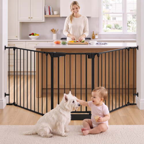 Vomeast 34.6"-84.2" Extra Wide Baby Safety Gate,Auto Close Pet Dog Gates for Stairs Doorways Fireplace,Anti-Trip Pedal,29.5" Tall,Black