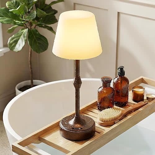 IP65 Waterproof Shower Lamp for Bathroom, Cordless Lamp Rechargeable Battery Operated, 3-Colors Dimmable Wireless Touch Lamp for Bathtub, Shower Light, Bath Light and Relaxing Routines, 1 Pack