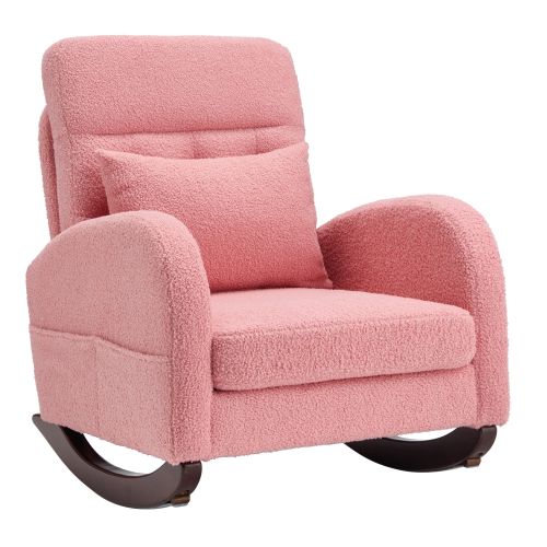 EROMMY Rocking Chair Indoor, Glider Chair with Pillow and Blanket, Living Room, Bedroom & Baby Room, Pink/ Beige/Gray