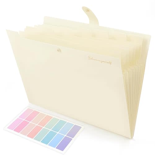 SKYDUE Expanding File Folder, Accordion File Organizer with 8 Pockets, Expandable Document Paper Receipt Holder for School Office Hospital, Letter/A4 Size Beige