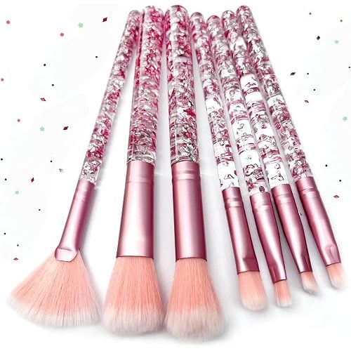 7PCS Pink Unicorn Makeup Brushes Set, Kit for Blush, Lip, Foundation, Eyebrow, Loose Powder, Eye Shadow and Fan Brushes with Glitter, Creative Gift