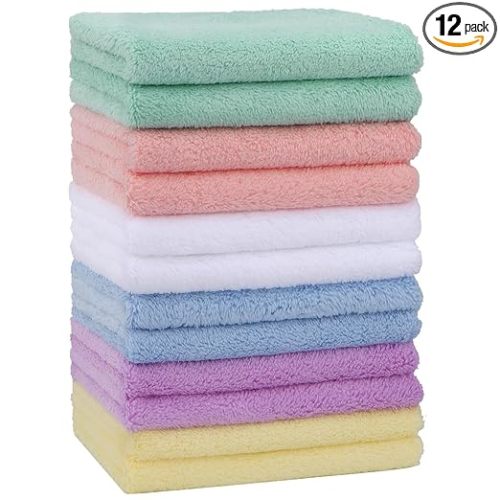 HOMEXCEL Baby Washcloths 12 Pack-Microfiber Coral Fleece Baby Bath Face Towel 7 x 9 Inch Extra Absorbent and Soft Burp Cloth and Wash Cloths for Newborn-Infants and Toddlers-Gentle On Sensitive Skin