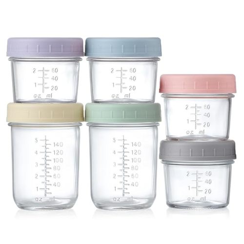 VITEVER Glass Baby Food Storage Containers, 4 Pack 4oz & 2 Pack 8oz Baby Food Storage Jars With Lids, Baby Food Maker, Microwave, Dishwasher & Freezer Safe