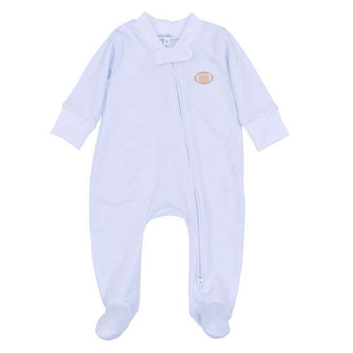 Touchdown Cutie Embroidered Zipper Footie- Light Blue