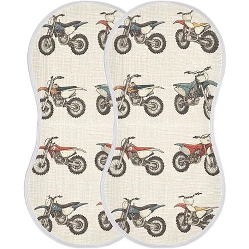 Vintage Dirt Bikes Burp Cloths Baby Boys Girls Absorbent Soft Cotton Burping Cloths Rags, 2 Pack