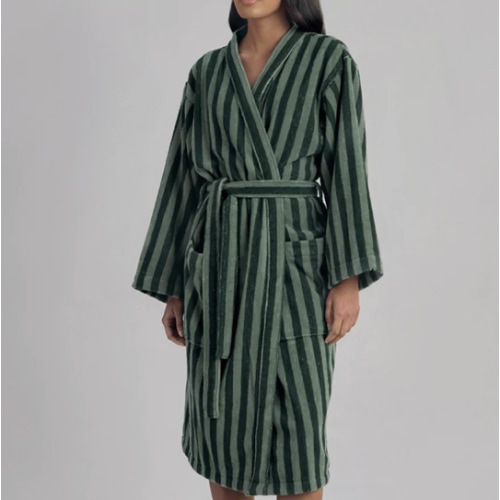 Pine Green Pembroke Stripe Cotton Robe | Piglet in Bed US