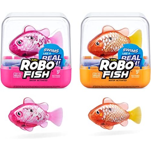 Robo Alive Robo Fish Robotic Swimming Fish (Pink + Golden) by ZURU Water Activated, Changes Color, Comes with Batteries, Amazon Exclusive (2 Pack) Series 3