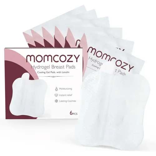 Momcozy Soothing Gel Pads, Instant & Long Cooling Relief for Sore Nipples, Made Without BPA, Hydrogel Pads with Lanolin for Breastfeeding, 6 Count