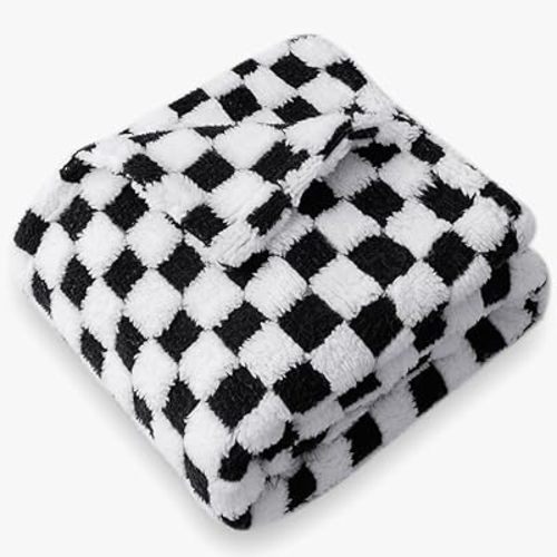 Checkered Baby Blanket Neutral Ultra Soft Fuzzy 30 X 40 Inches Cozy Baby Blankets with 3D Chessboard Grid Warm Comfort Reversible Baby Bed Blanket for Toddlers Infant or Newborn (White and Black)