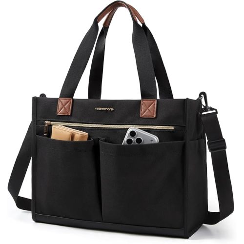 mommore Canvas Diaper Bag Tote Stylish Mommy Baby Hospital Bag | Insulated pockets, stroller straps & portable changing pad, large capacity for labor delivery