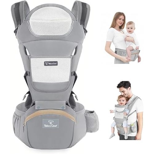 Baby Carrier Newborn to Toddler, Ergonomic M Position 6 in1 Baby Carrier with Hip Seat, Adjustable Detachable Baby Hip Carrier, All Seasons, for Babies 7–45 lbs