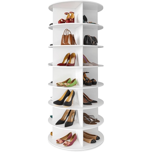 7-Tier Spinning Shoe Rack, 360° Rotating Shoe Organizer Tower, Vertical Carousel Storage for Shoes and Handbags
